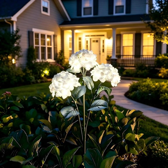 Solar Hydrangea Lights, Fairy Hydrangea Lights, Ip65 Waterproof Colorful Led Flower Light, 15h Lighting Time for Pathway Patio Yard Garden Decor(White,1)