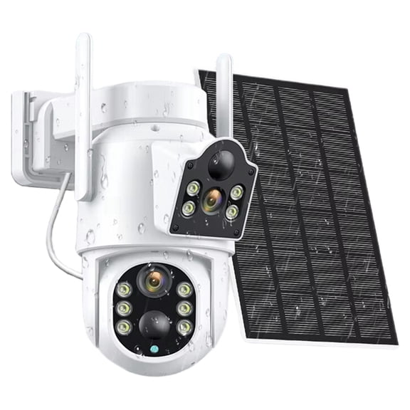 Solar IP Camera WiFi Dual Lens PTZ Security Camera 4MP HD Built in Battery Solar Panel Wireless Camera Alarm US PLUG