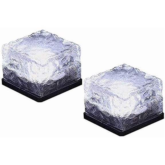 Solar Ice Glass Light,2 Packs Solar Powered Garden Lights, Waterproof IP68 Outdoor Table & Path Lights, Decorative Ice Cube for Yard