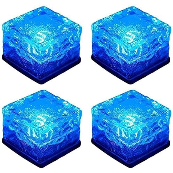 Solar Ice Glass Light, 4 Pcs Solar Garden Lights Solar Outdoor Table Lamp Solar Path Ice Cube Lights Outdoor Waterproof