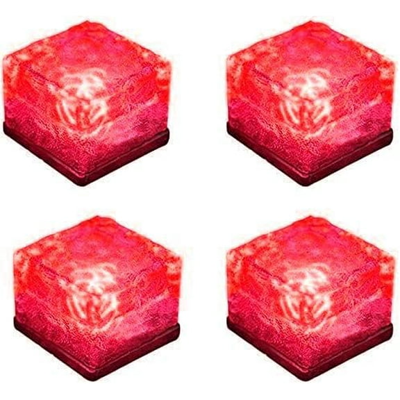 Solar Ice Glass Light, 4 Pcs Solar Garden Lights Solar Outdoor Table Lamp Solar Path Ice Cube Lights Outdoor Waterproof