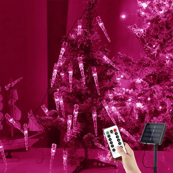 Solar Icicle Lights with Handheld Remote, Waterproof 6.5M 30LED Twinkling Ice Cone Lights, Solar Remote Control Fairy Lights for Garden Window Outdoor Indoor, 8 Modes