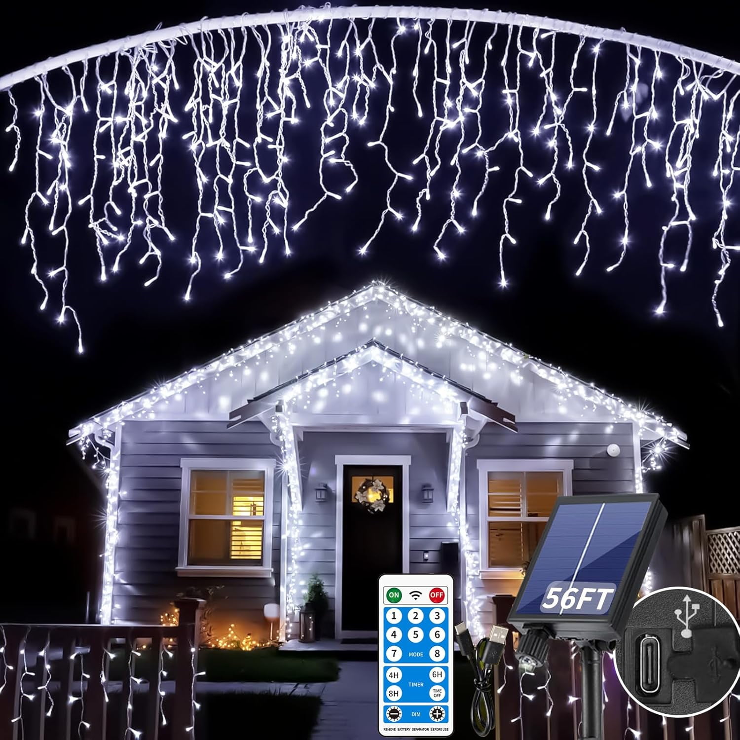 Solar Icicle Lights Outdoor Waterproof 56Ft 506 LED Icicle Christmas