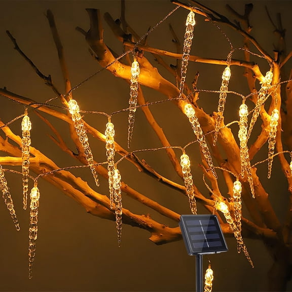 Solar Icicle Lights, Waterproof 6.5M 30LED Twinkling Ice Cone String Lights, Solar String Lights Outdoor for Garden, Window, Christmas Tree Wedding Decoration, 8 Modes
