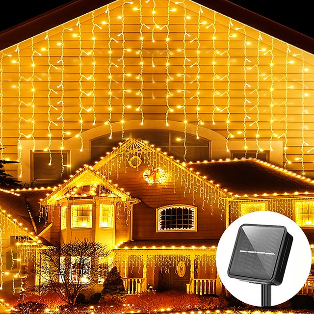 Solar Icicle String Lights 3.5M Waterproof Eaves Decor Light Outdoor