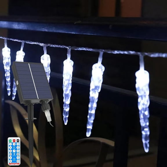 Solar Icicles String Lights Outdoor Waterproof 23FT 50 LED Ice Sickle Lights 8 Twinkle Modes USB Rechargeable Fairy Lights for Garden Trees Yard