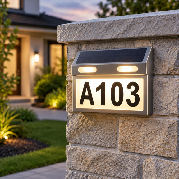 Solar Illuminated House Number Sign, Aluminum Alloy, 3 LED Colors, Waterproof for Outdoor Yard Garden
