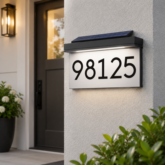 Solar Illuminated House Number Sign with Adjustable Panel, 3 Lighting Colors, Waterproof Outdoor Address Plaque