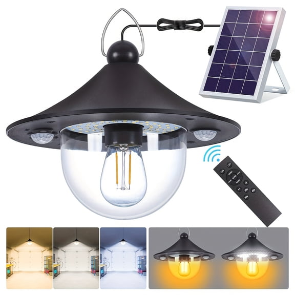 Solar Indoor And Outdoor Shed Lights, 3 Color Temperatures And 5 Modes (2 Available In Daytime), 3000 Lumens,, Double Motion Sensors, Solar Suspended Barn Lights, Remote Control With Shed.