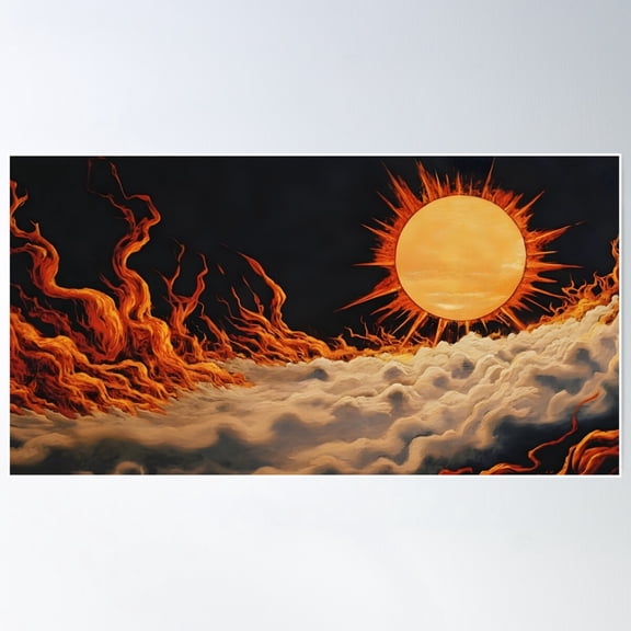 Solar Inferno, Celestial Blaze Fire And Clouds Fantasy Art Poster Wall Art, Modern Wall Decor For Living Room Bedroom, 8x12 UNFRAMED