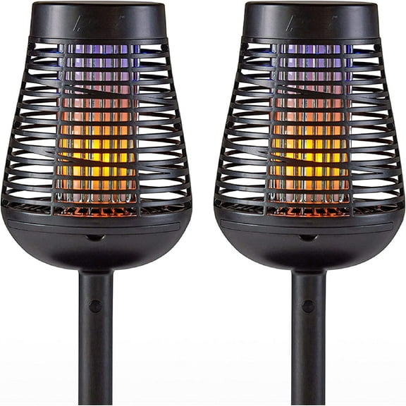 Solar Insect Killer Torch (DFST), Bug Zapper and Fle Accent Light, Kills Bugs on Contact - Twin Pack