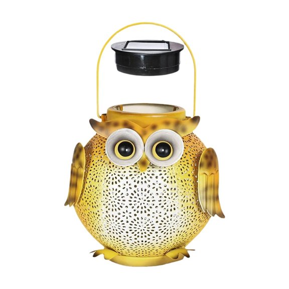 Solar Iron Owl Garden Decorative Light with LED and Weatherproof for Patio Yard Decor Yellow