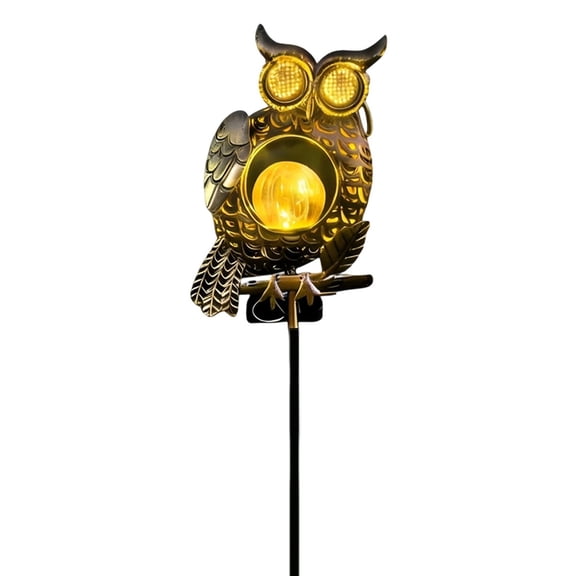 Solar Iron Owl Garden Light with Weatherproof Construction and Dusk to Dawn LED for Patio Gold