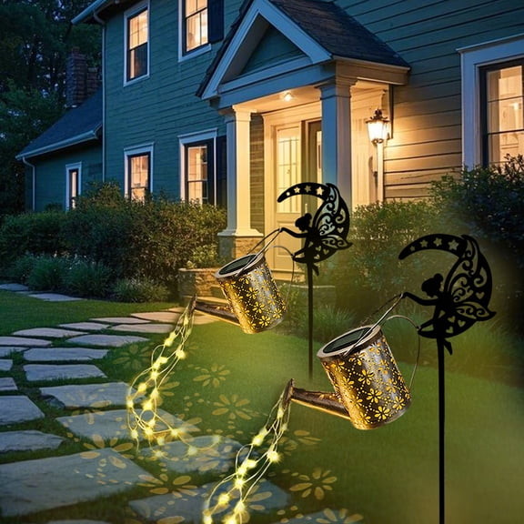 Solar Iron Watering Can Light Garden Shower Lamp with Warm LED Glow, Auto-On/Off, 80 cm Stake, Weather-Resistant Outdoor Decor