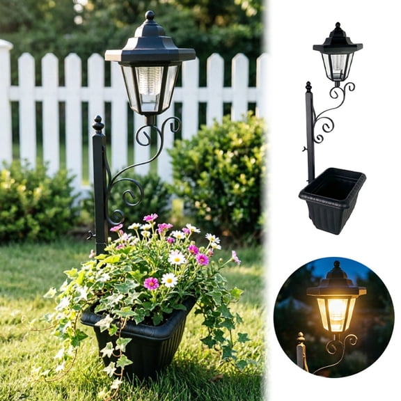 Solar Ironwork Pergola Flower Pot Hexagonal Ground Plug Lamp Design, Decorative Outdoor Garden Planter, Dual-Use Courtyard Landscape Light For Yard Patio Greening Decoration Black - 81cm