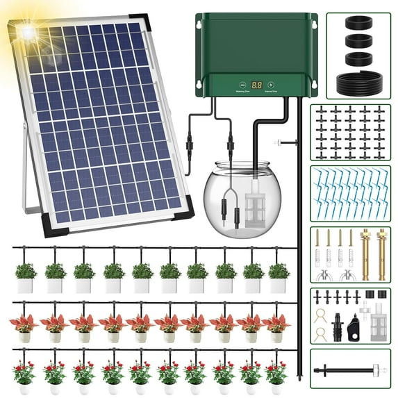 Solar Irrigation System 10W for Automatic Plants Watering,2024 Latest Model Drip Irrigation Kit for Garden Drip Irrigation System,Supported Irrigation System Kit for Plant Bed,Green House