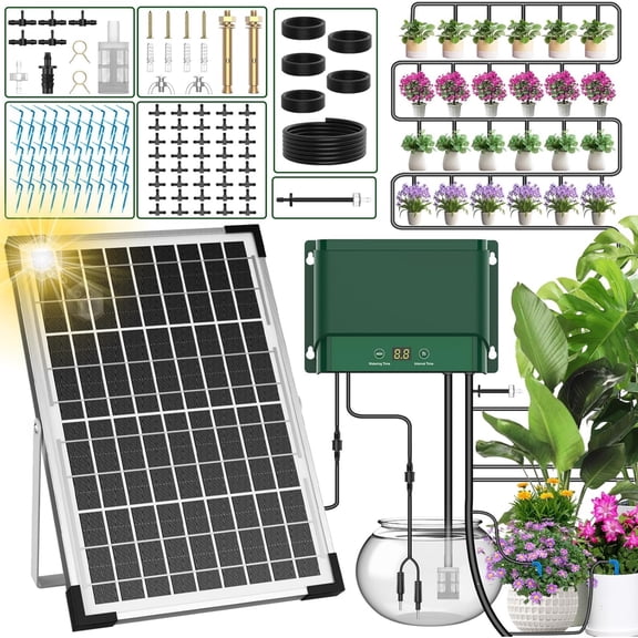 Solar Irrigation System 10W for Automatic Plants Watering, Summer Garden Drip Irrigation Kit for Solar Garden Drip Irrigation System,Supported Irrigation System Kit for Plant Bed,Green House