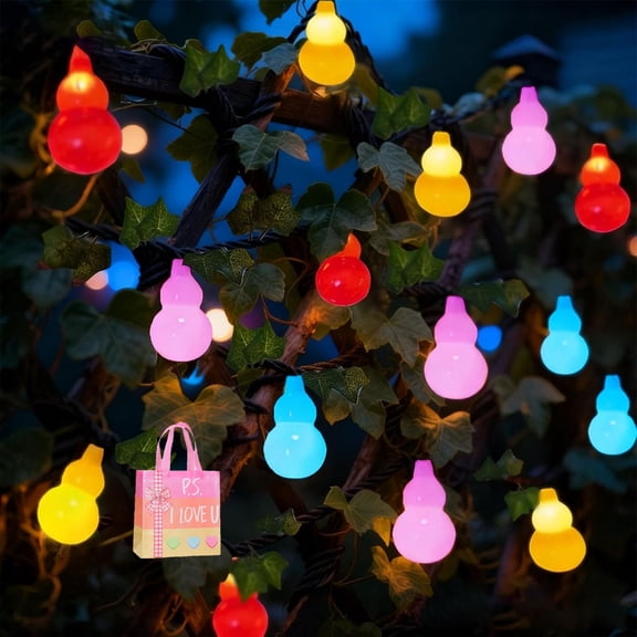 Solar Ivy Lights with Gourd-Shaped Bulbs & Green Maple Leaves - 20 LED Fairy String Lights, 8 Modes, 4ft Waterproof Outdoor Garland for Garden, Fence, Patio Wall Decor(XX)