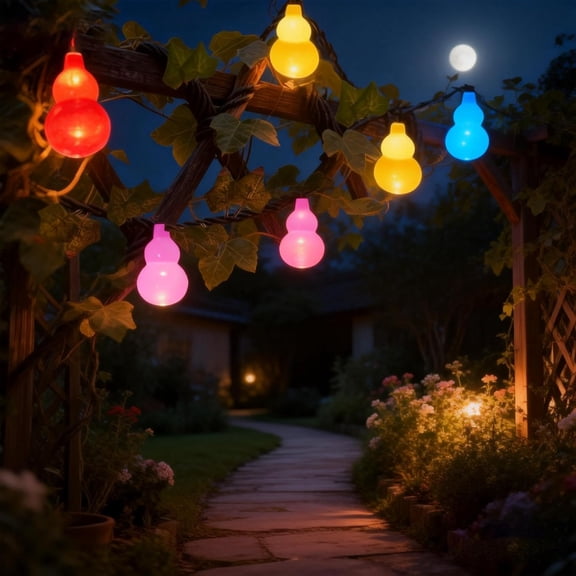 Solar Ivy String Lights with Maple Leaf Vine, 20 LED Gourd Bulb Artificial Garland, Solar Powered 8 Lighting Modes Hanging Lights for Garden Patio Wall Outdoor Decor (K)