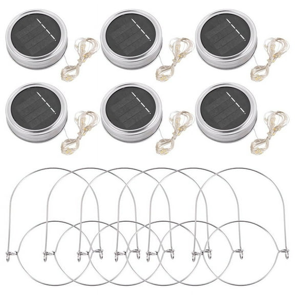 Solar Jar Lid Lights, 6 Pack 20 Led String Fairy Star Firefly Lids Lights,6 Hangers Included(Jars Not Included), Patio Garden Decor Laterns Table Lights