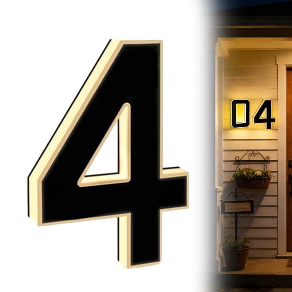 Solar LED Address Numbers Light 9 Inch Lighted Signs for Outside Light Up House Numbers Ensuring Perfect Night Visibility in Darkness (Number,4)