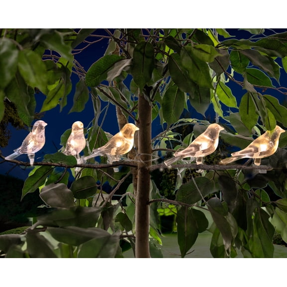 Solar LED Bird Clip-On String Lights - 5PC Set, Warm White Acrylic for Garden & Pathways