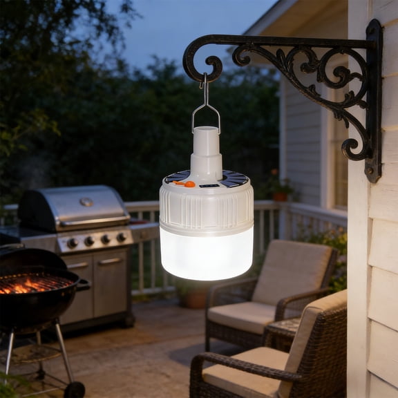 Solar LED Bulb Light with Remote Control, Rechargeable Solar and USB, Portable Hanging Lamp for Camping, Emergency, Outdoor, Market Stall, Waterproof Dimmable Battery Powered