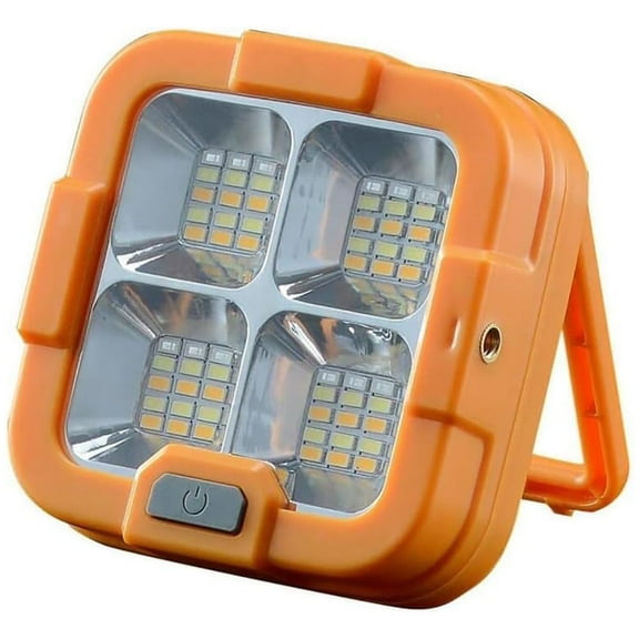 Solar LED Bulb Light USB Rechargeable Portable Outdoor Camping Tent Lamp Solar Work Light LED Flood Light with Stand, 4 Modes LED Job Site Lighting Flashlight for Mechanic Camping Fishing