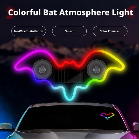 Solar LED Car Ambient Light, Wireless RGB Multi-Color Windshield Signal Strobe Lamp Smart Motion Sensor, Vacuum Suction Cup Mounted Interior Night Lamp for Car SUV Trucks