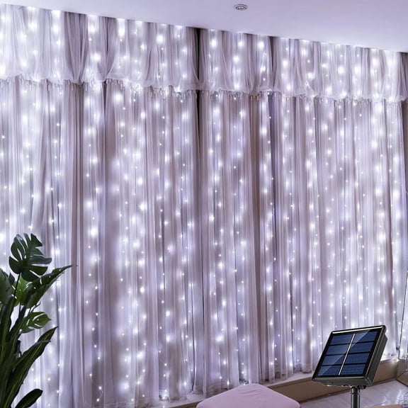 Solar LED Curtain String Lights, Outdoor Copper Wire Fairy Lights Garland, Waterproof Solar Powered Hanging Lights for Garden, Yard, Wedding, Party, Holiday Decor