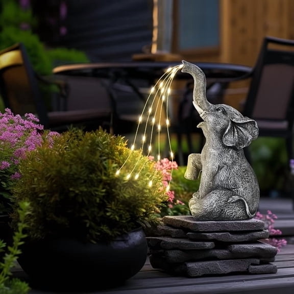 Solar LED Elephant Fountain Water Sprayer - Whimsical Outdoor Garden Light Sculpture with Motion Sensor & Wall Switch, IP44 Waterproof