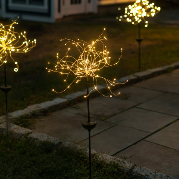 Solar LED Firework Garden Stake - Warm White Outdoor Decor Light