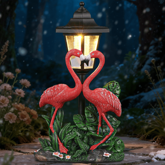 Solar LED Flamingo Couple Statue, Outdoor Garden Decor for Patio Yard Backyard, Ideal Gift for Holiday & Housewarming