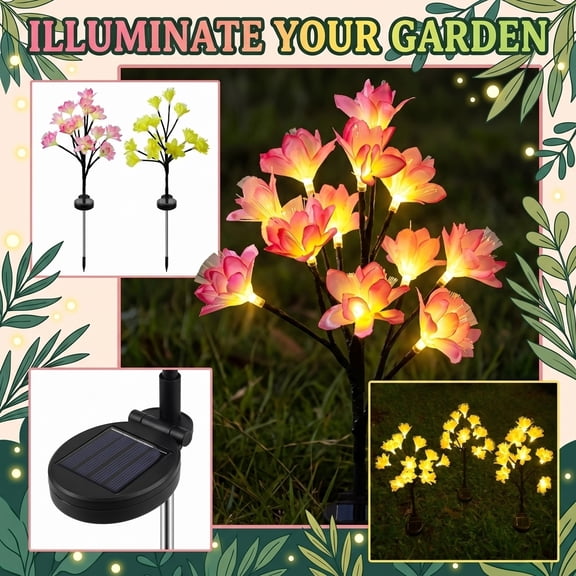 Solar LED Flower Tree Stake Lights - Outdoor Decorative Blossom Path Lights Waterproof Landscape Lighting for Courtyard Garden Yard Decor