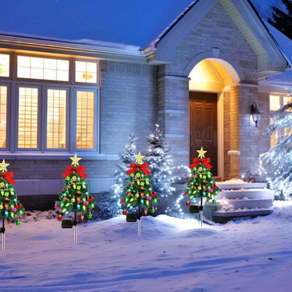 Solar LED Four color Christmas Tree Ground Light Outdoor Decoration for Courtyard Lawns Garden; Enhances Scenery with Festive Light for Christmas Holiday Decor