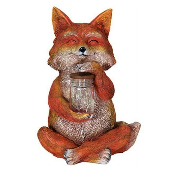 Solar LED Fox with Jar of Fire Flies Statue