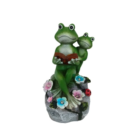 Solar LED Frog Garden Statue - Reading Frog Couple with Flower Lights, Whimsical Outdoor Decor for Patio, Lawn, Yard, Gift for Garden Lovers