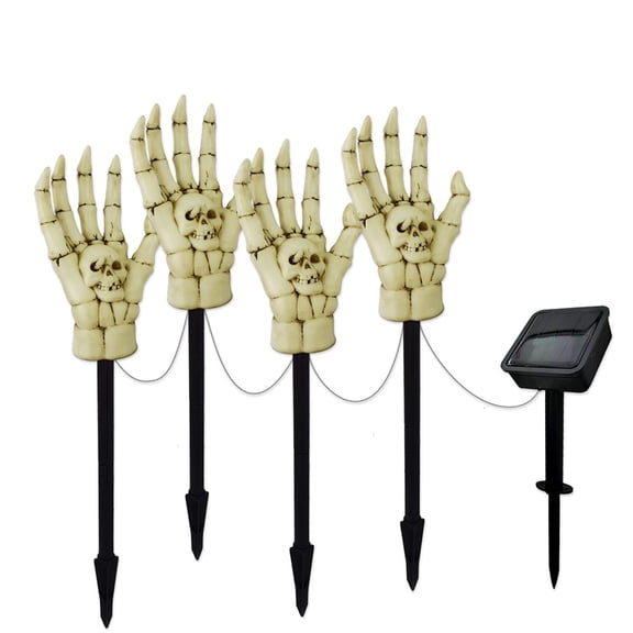 Solar LED Glowing Skeleton Hand Ground Lamp 4-Pack Halloween Garden Decoration