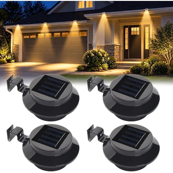 Solar LED Gutter Wall Light Outdoor Accent Waterproof Fence Soffit Lamp | Sun Powered Roofline Eaves Illumination Wireless Dusk Sensor Fascia Garden Perimeter Pathway Patio Deck Railing Fixture