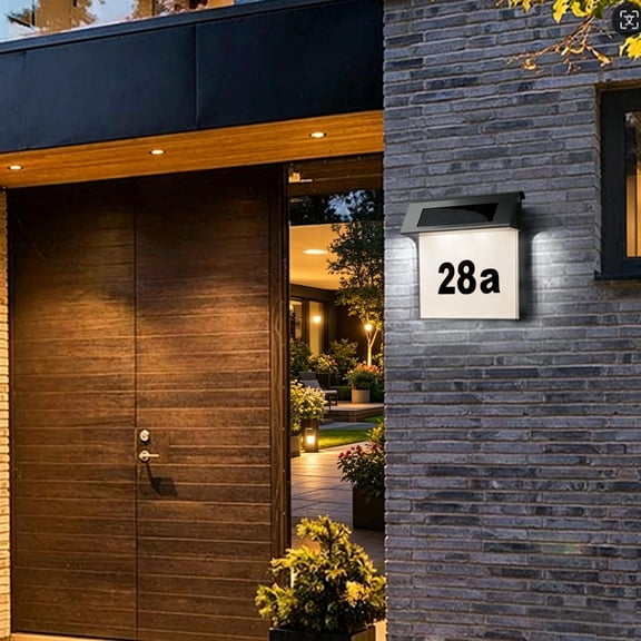 Solar LED House Number Sign with Auto On/Off, Illuminated Address Plaque with DIY Numbers & Letters, IP44 Waterproof Wall Mount Lighted Address Marker for Home Yard Street Mailbox