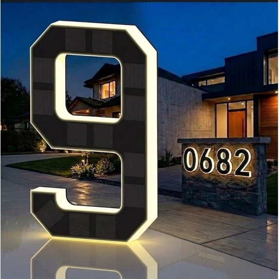 Solar LED House Number Sign, Dusk to Dawn Auto Light, IP65 Waterproof