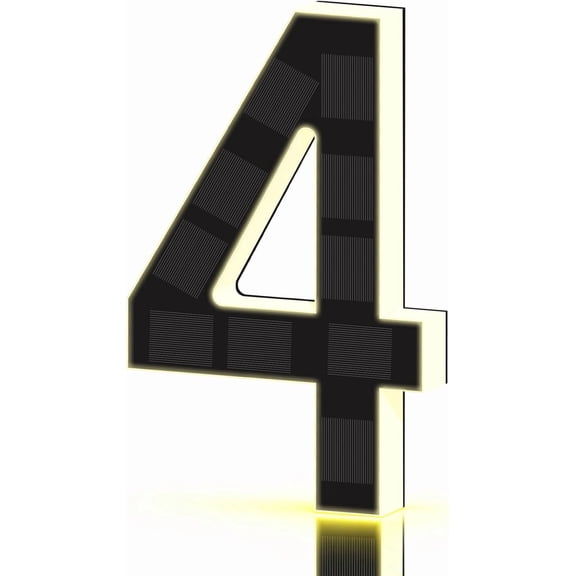 Solar LED House Numbers, Light Up Numbers for House, IP65 Waterproof LED Address Numbers, No Drill Installation, Dusk to Dawn Solar Lighted Address Numbers for Outside (Number 4)