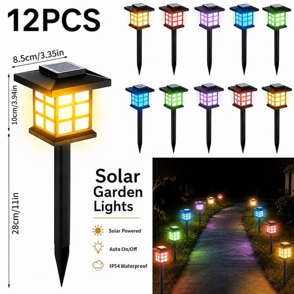 Solar LED IP54 Outdoor Garden Lights, Warm Landscape Lighting for Lawn, Courtyard & Path, 12 Pack, Holiday Decor for Thanksgiving, Christmas, New Year