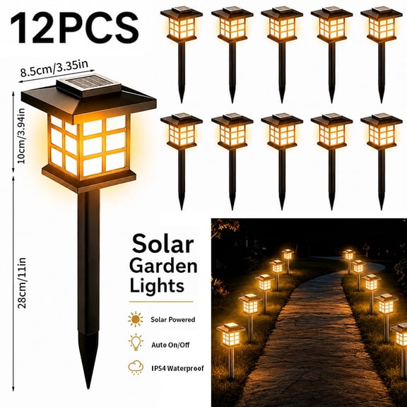 Solar LED IP54 Outdoor Garden Lights, Warm Landscape Lighting for Lawn, Courtyard & Path, 12 Pack, Holiday Decor for Thanksgiving, Christmas, New Year