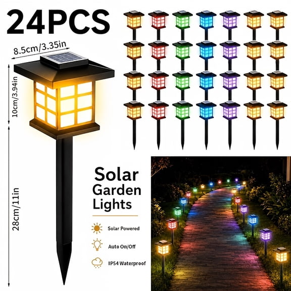 Solar LED IP54 Outdoor Garden Lights, Warm Landscape Lighting for Lawn, Courtyard & Path, 24 Pack, Holiday Decor for Thanksgiving, Christmas, New Year