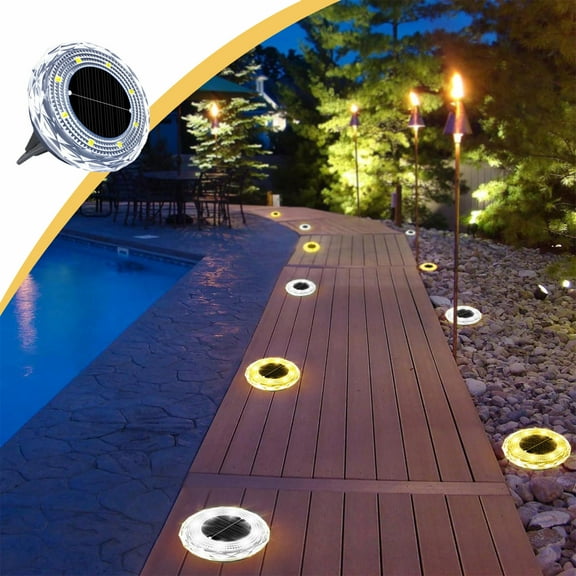 Solar LED Inground Disc Light | Outdoor Pathway, Patio, Lawn & Step Accent Lighting | ABS Plastic, IP65 Waterproof, High Temp Resistant, 1-Pack | 7x7x6cm | Wireless, Auto Sensor