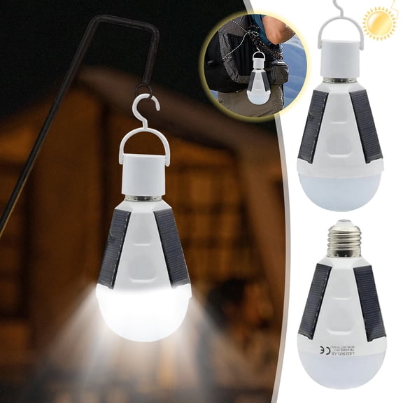 Solar LED Light Bulb - 1200mAh Emergency Camping Light with Auto On/Off, Waterproof E27 Base for Home/Porch/Tent (Sun Powered No Wiring Needed)