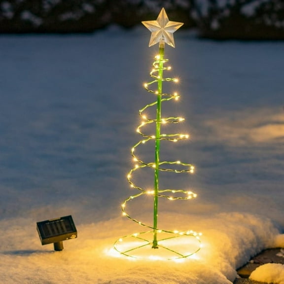 Solar LED Metal Christmas Tree Decoration Outdoor Stake Light - 2'ft. Warm White