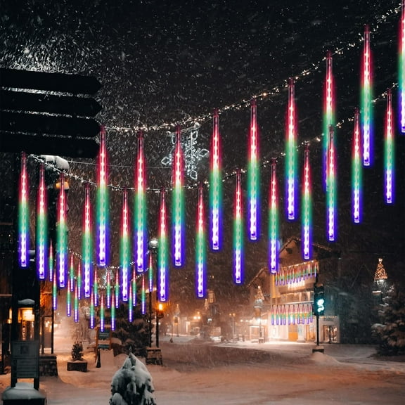 Solar LED Meteor Shower Lights 30cm 8 Tubes 288 LEDs Waterproof Falling Rain Lights Raindrop Christmas Lights Decor for Party Garden House Tree Holiday