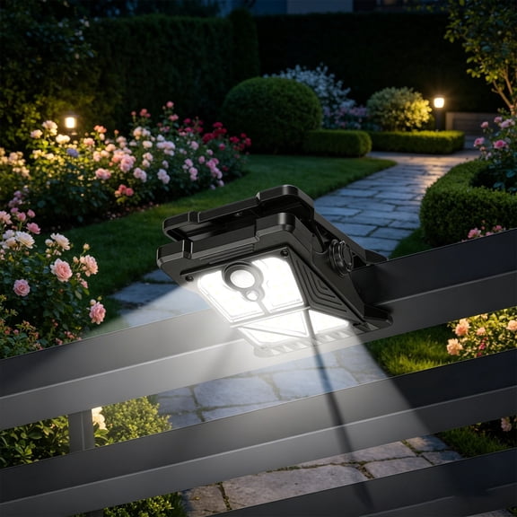 Solar LED Outdoor Light with Motion Sensor Adjustable Waterproof Solar Fence Light Clip-On Portable Camping Light for Garden Patio Garage Walkway
